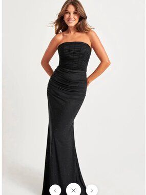 Faviana 11040 Black Beaded Ruched Dress Sz 4